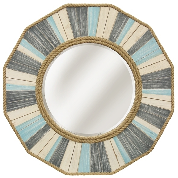 Wall Mirror with Octagonal Frame and Seafoam Blue Wood Planks