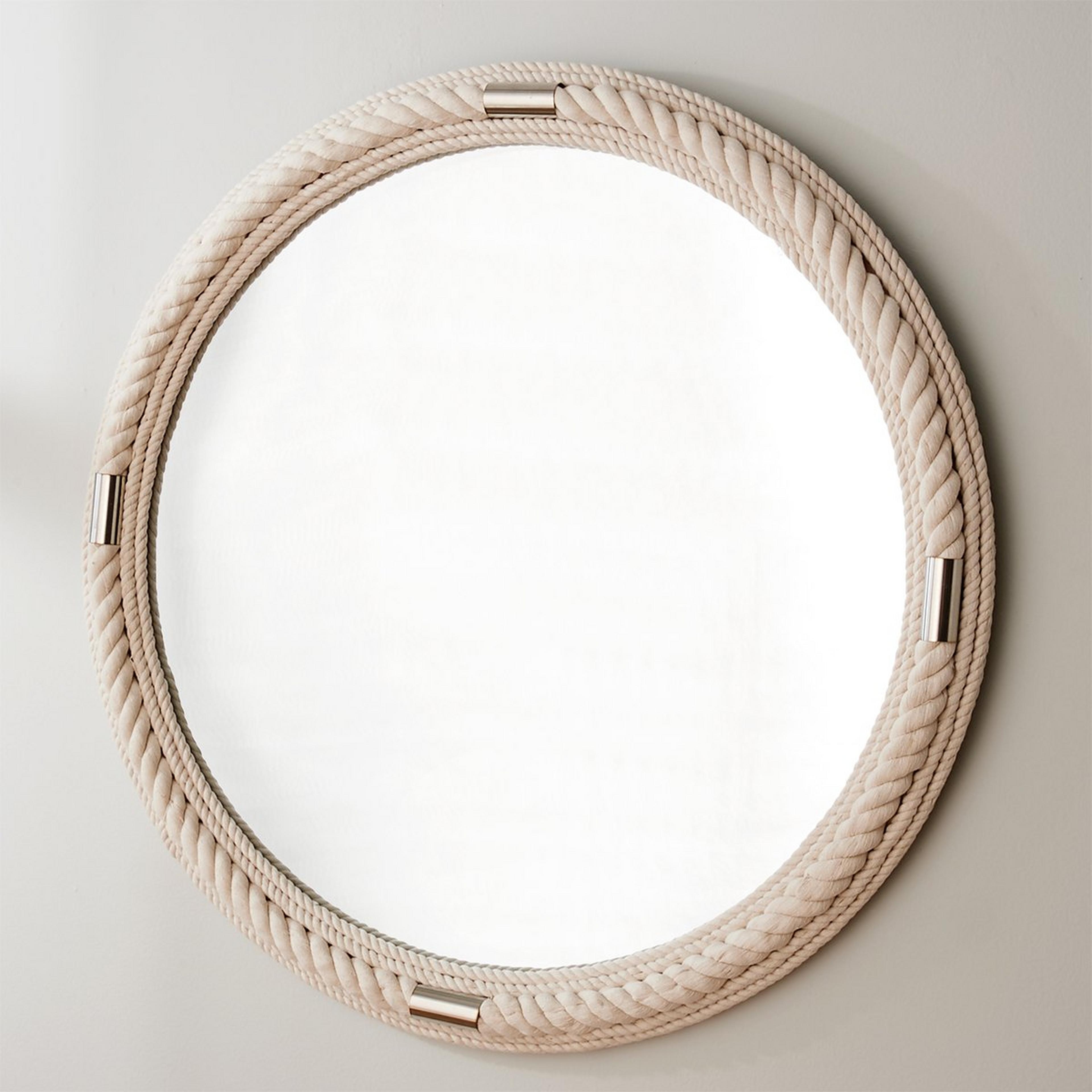 Wall Mirror with Off White Twisted Rope and Metallic Cuffs