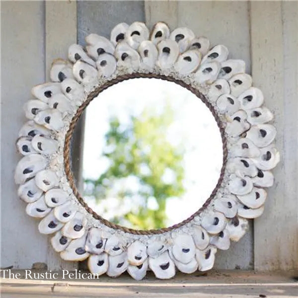 Wall Mirror with Oyster Shell Frame and Decorative Rope Trim