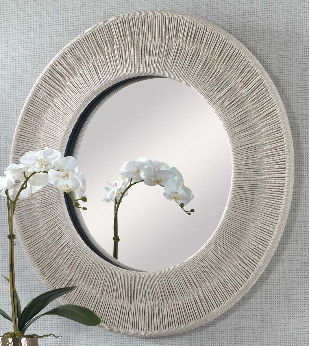 Wall Mirror with Radial Rope Wrap and Textured Black Inner Rim