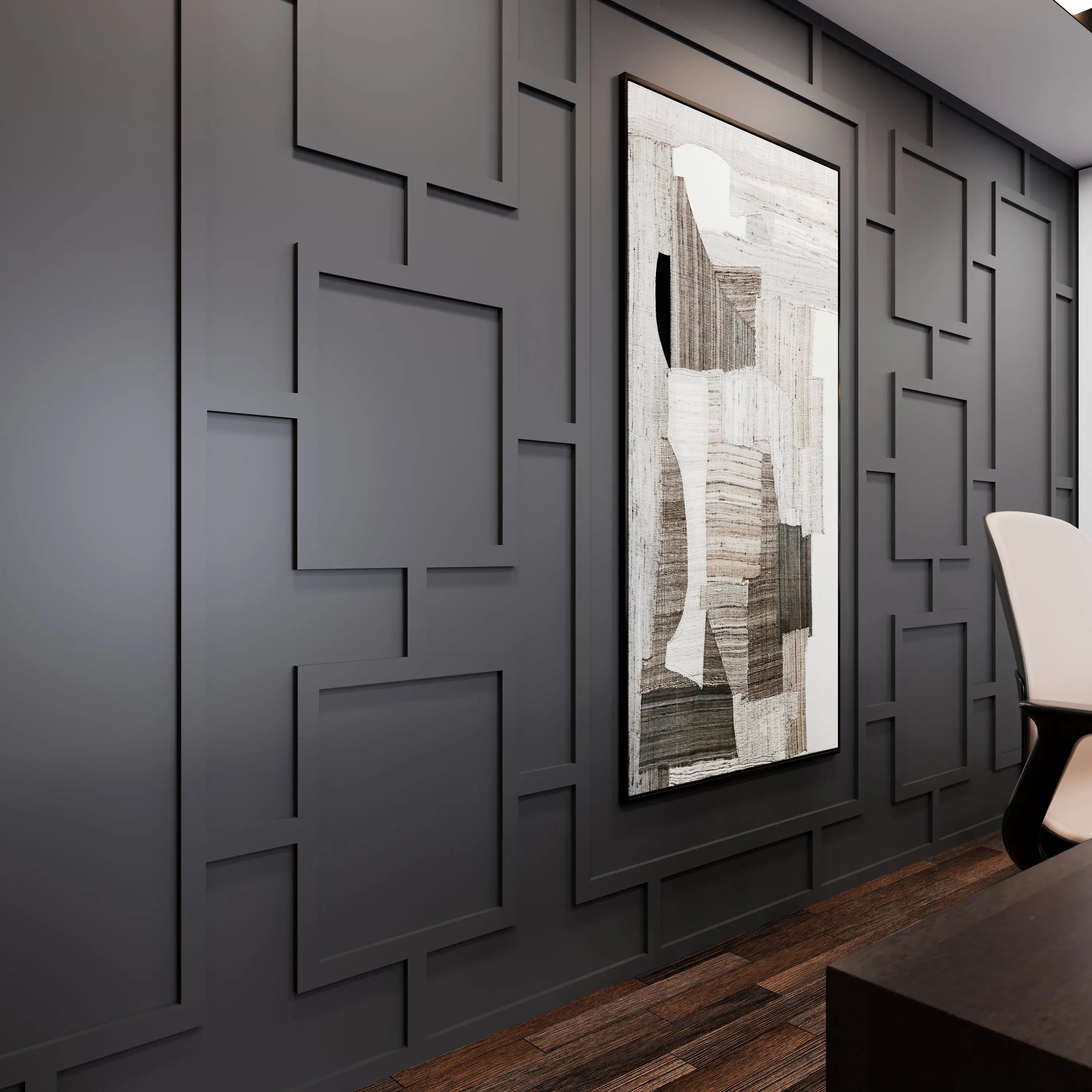 Wall Molding Kit: Matte Grey Geometric Grid Texture