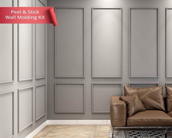 Wall Molding Kit: Two Tier Matte Grey Self Adhesive Panel