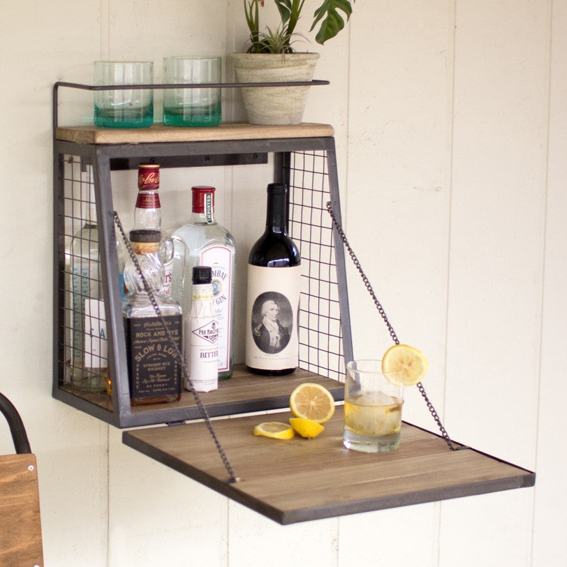 Wall Mount Mini Bar: Chain Supports and Wire Mesh Sides
