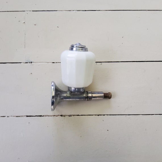 Wall Mount Soap Dispenser Faceted Milk Glass Antique Metal