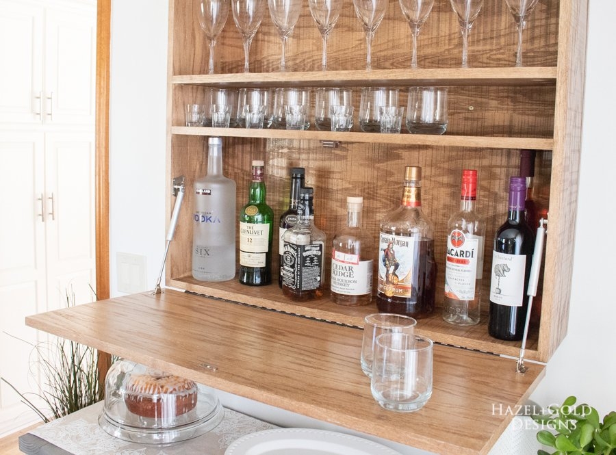 Wall Mounted Bar Cabinet with Piano Hinge and Gas Strut Bar