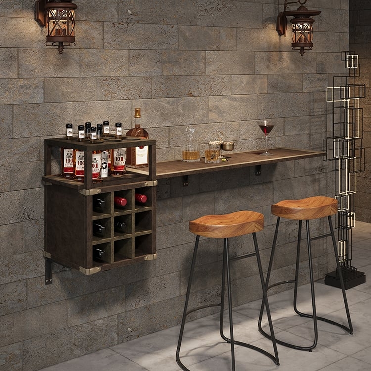 Wall Mounted Bar Table: Leather Like Cladding Wine Storage