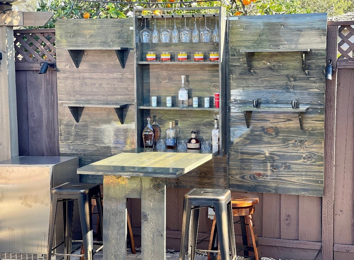 Wall Mounted Bar Unit with Folding Table and Outdoor Murphy Bar