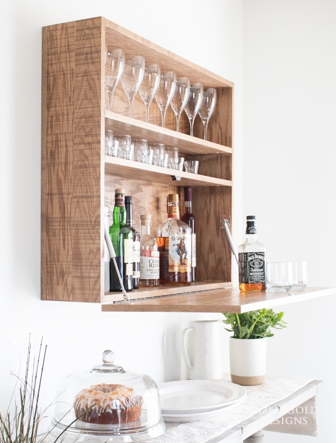 Wall Mounted Bar with Fold Down Door and Gas Struts Cabinet