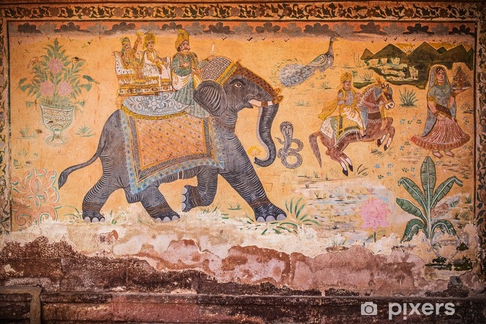 Wall Mural: Weathered Elephant Motif Antique Decor