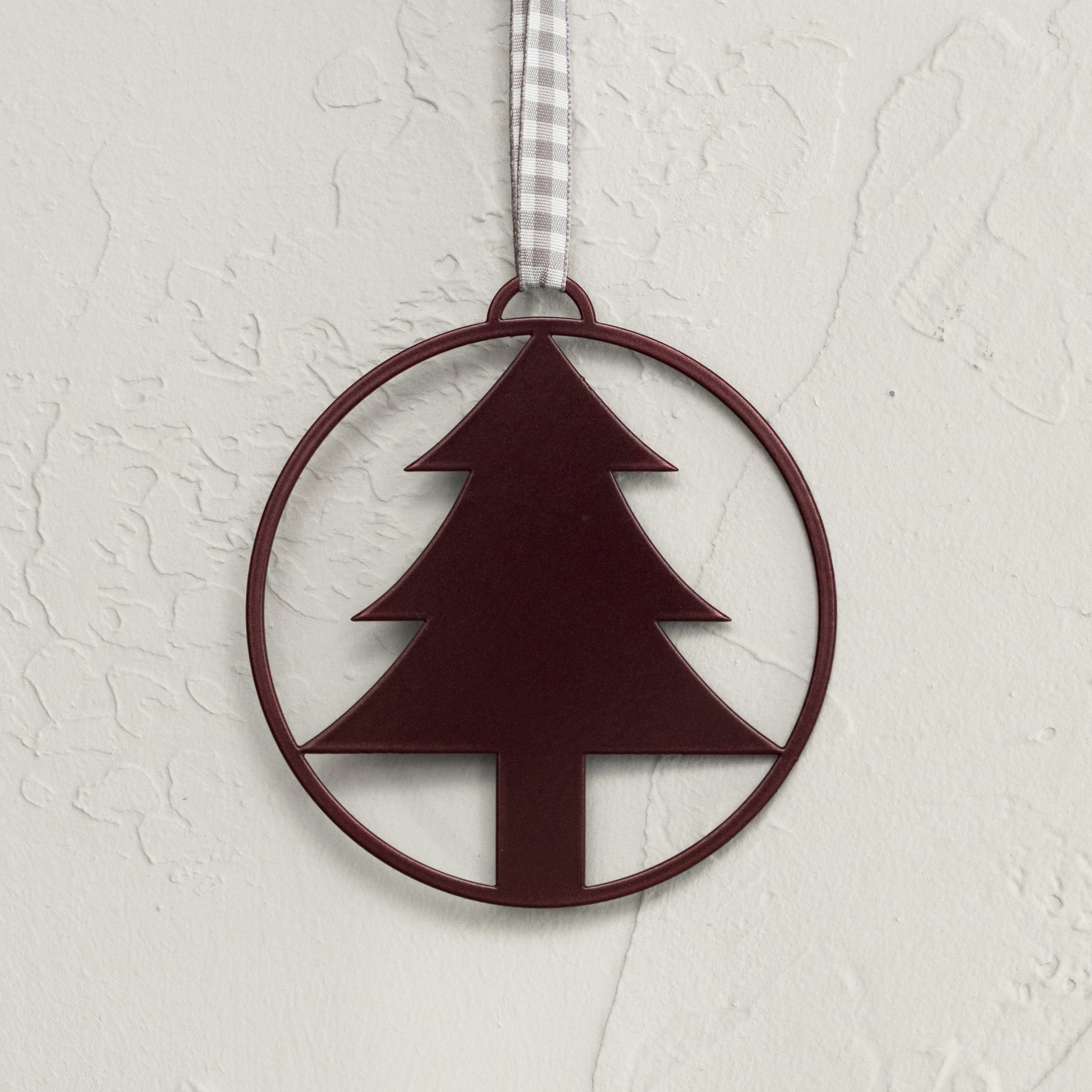 Wall Ornament In Deep Burgundy Finish With Gingham Ribbon