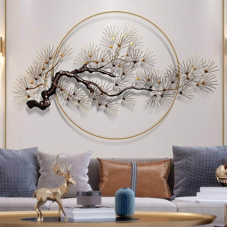 Wall Sculpture Pine Branch Motif 3D Metal Pine Sculpture