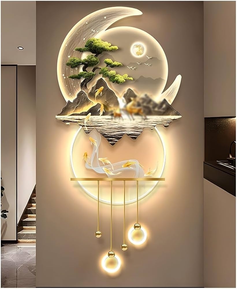 Wall Sculpture using 3D Layered Landscape and Koi Fish Accents