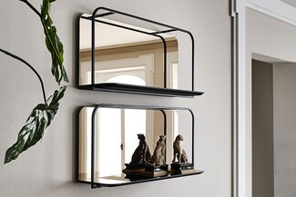 Wall Shelf Matte Black Metal Architectural Mirror Set