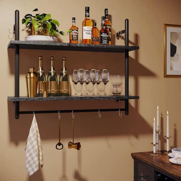 Wall Shelf: Pipe Frame Design with Integrated Metal Hooks