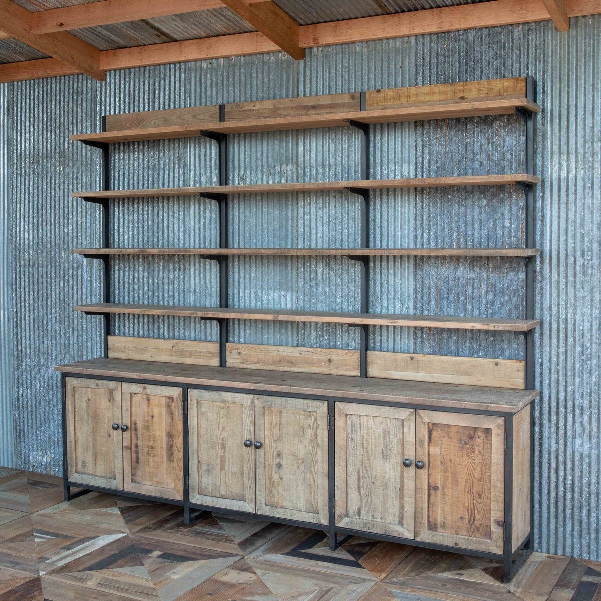 Wall Shelf Unit Farmhouse Storage Hutch and Six Door Base
