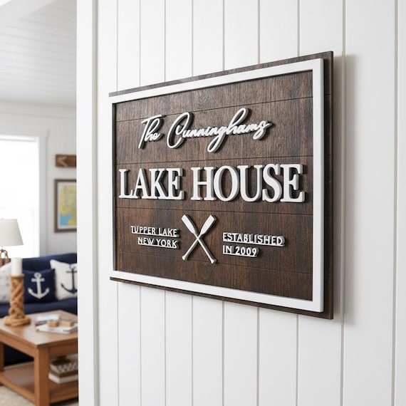 Wall Sign Dimensional Lettering Planked Background Lake Sign