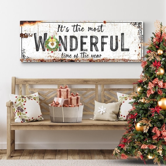 Wall Sign Distressed Edges Large Typography Holiday Decor