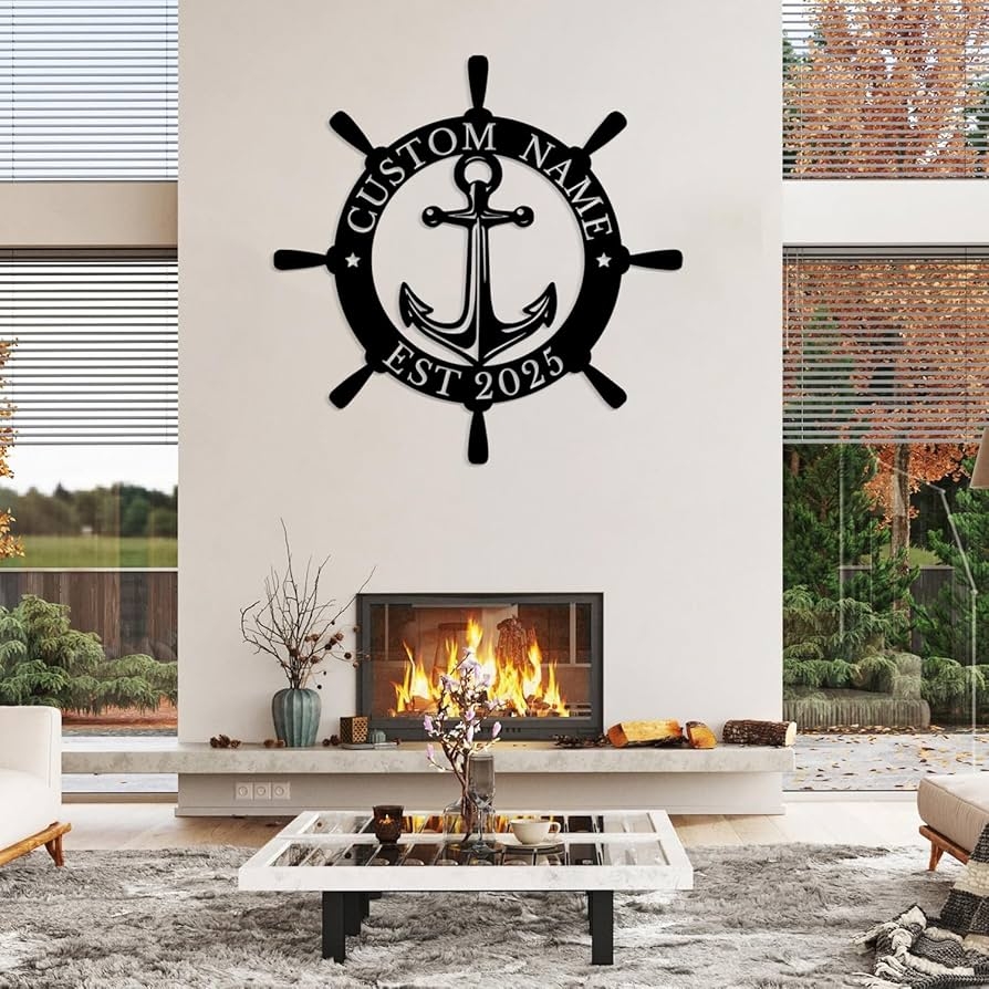 Wall Sign: Matte Black Metal Personalized Nautical Wall Art