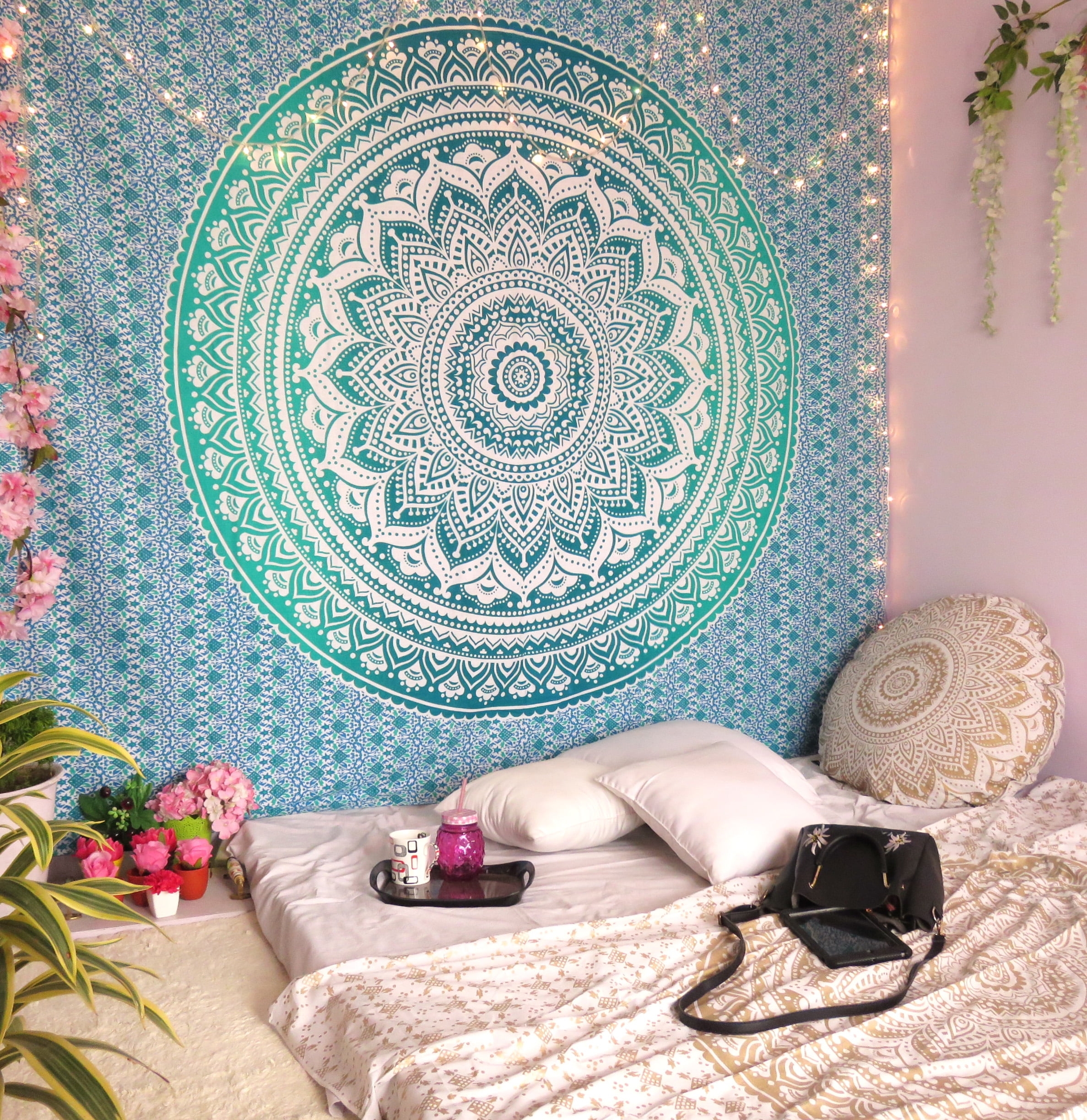 Wall Tapestry: Teal Mandala Boho Wall Hanging Decor