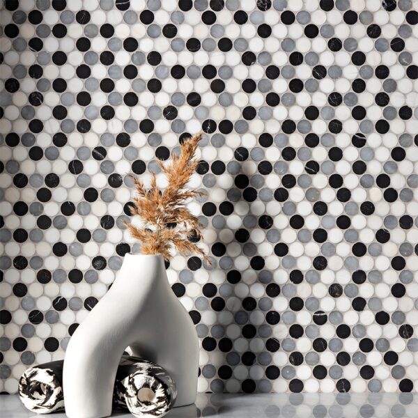 Wall Tile Tri Color Penny Sculptural Modern Interior Design