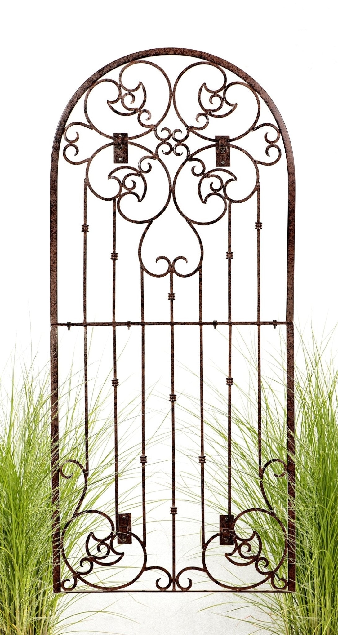 Wall Trellis Rust Brown Arched Top Ornate Outdoor Iron Trellis