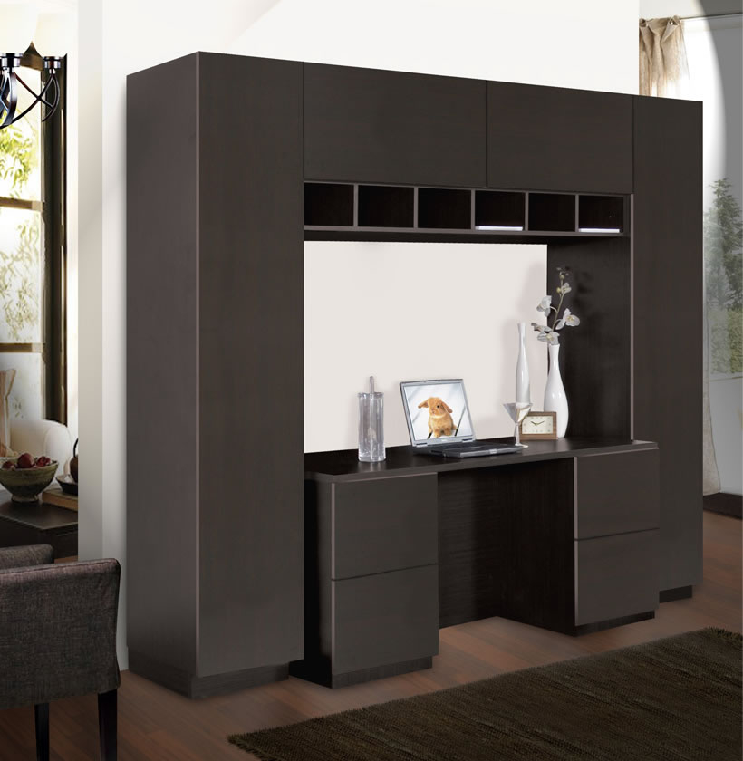 Wall Unit Desk with Matte Finish and Handleless Drawers