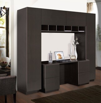 Wall Unit Desk with Matte Finish and Handleless Drawers