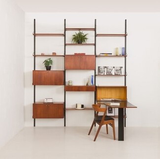 Wall Unit with Black Metal Uprights and Hidden Desk System