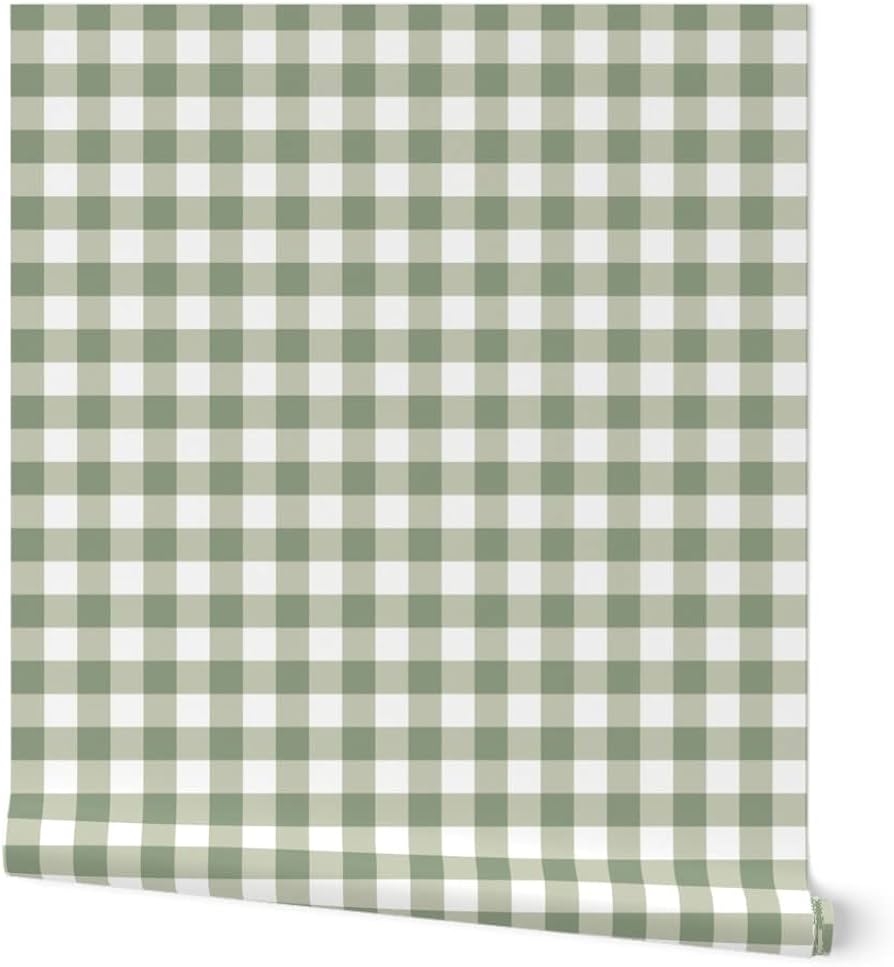 Wallpaper Gingham Check Removable Adhesive Sage