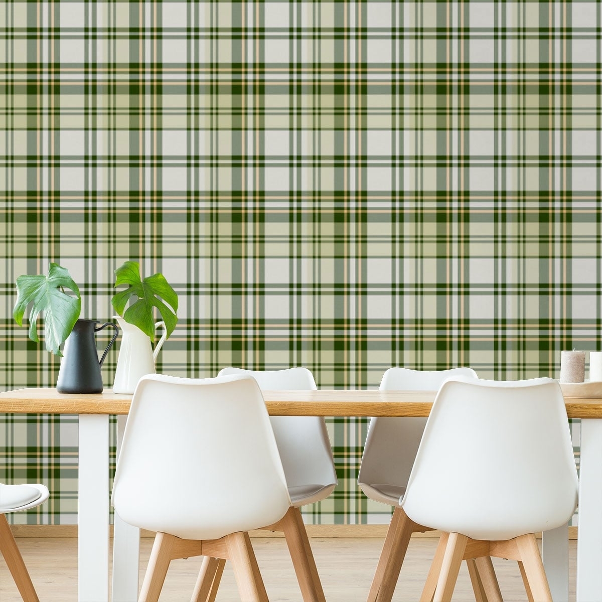 Wallpaper Tapered Wood Legs Forest Tartan Walls
