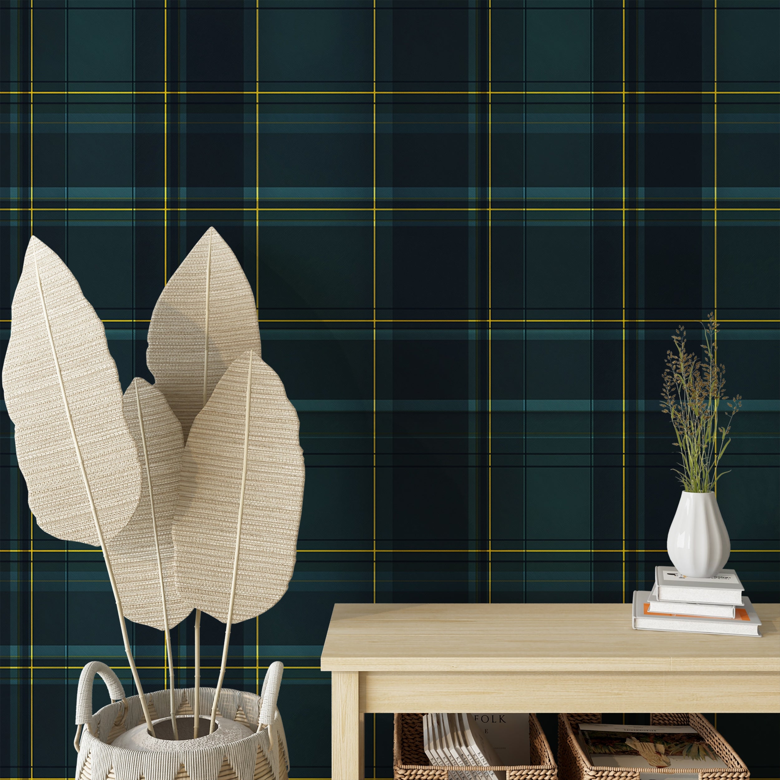 Wallpaper Traditional Heritage Dark Green Tartan