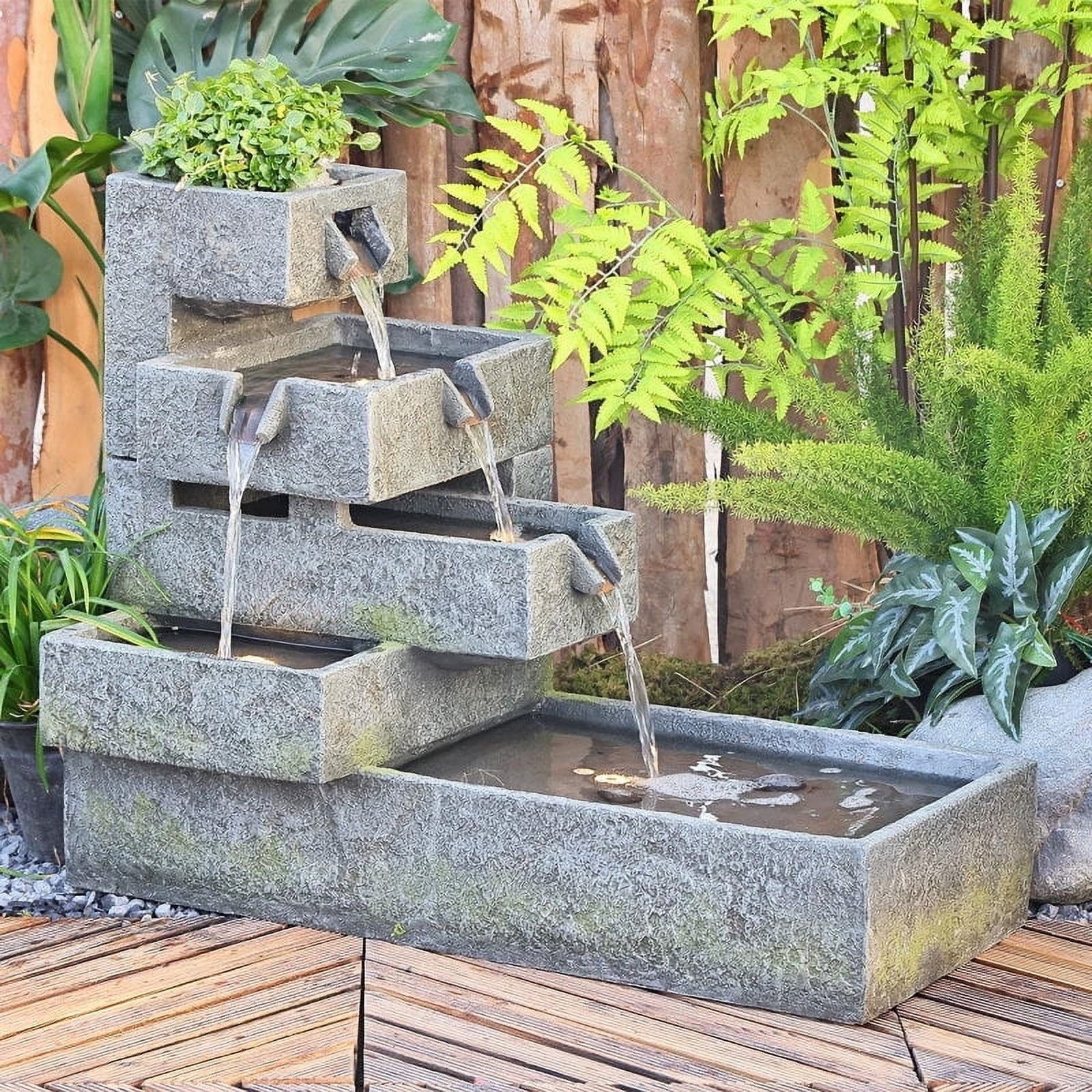 Water Fountain: Four Tiered Stone Like Patina Design