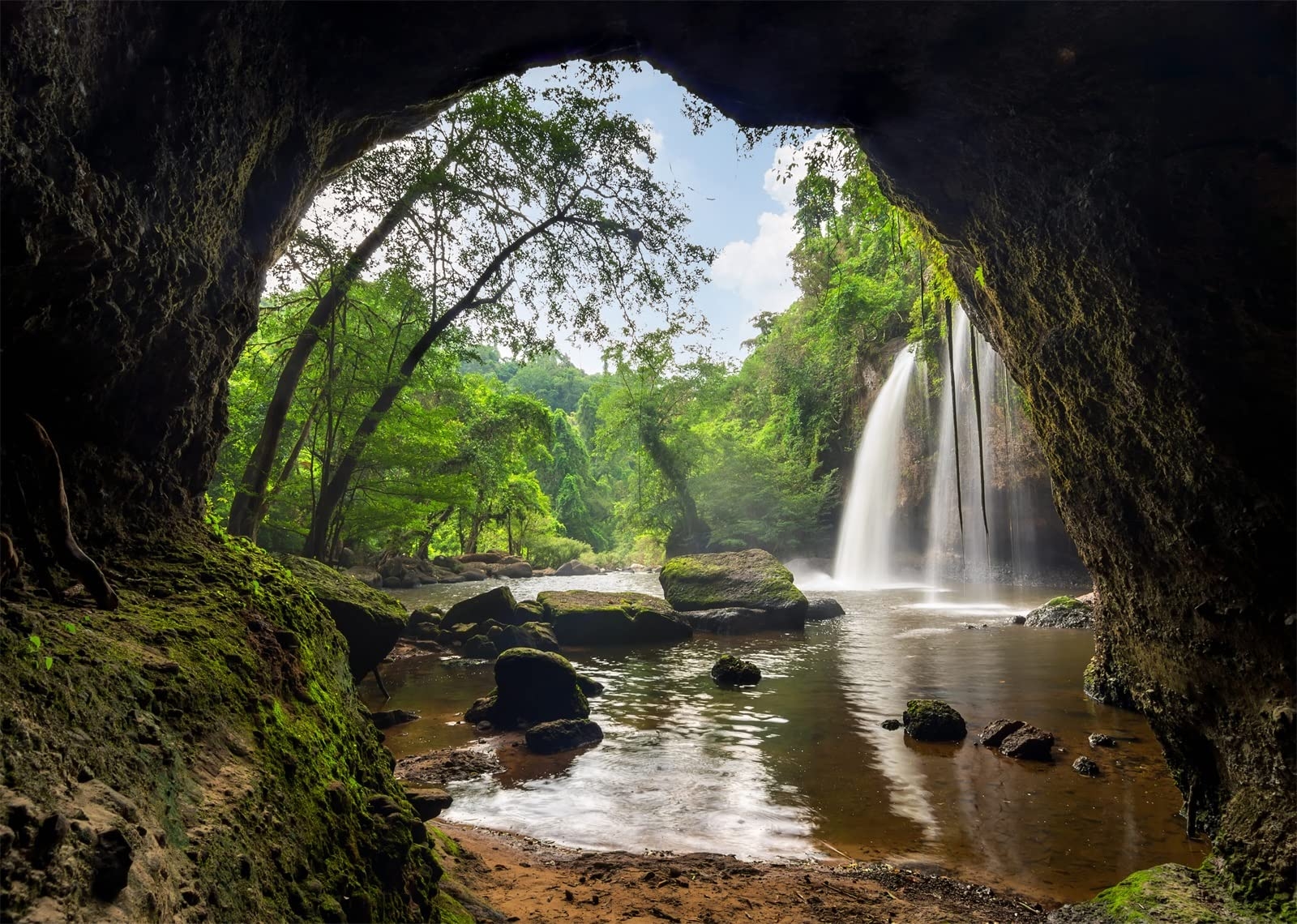 Waterfall Backdrop Cave Vignette Tropical Waterfall