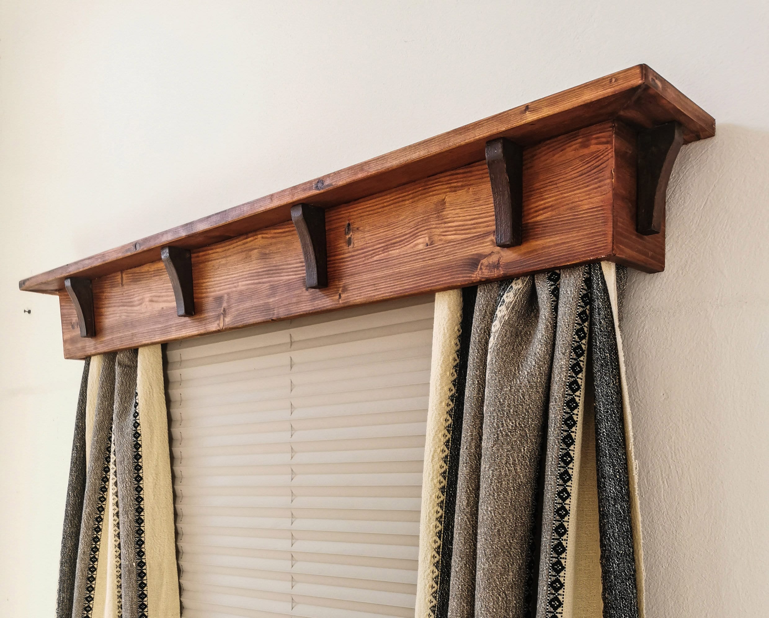 Window Cornice: Walnut Wood Grain Decorative Corbel Farmhouse Shelf