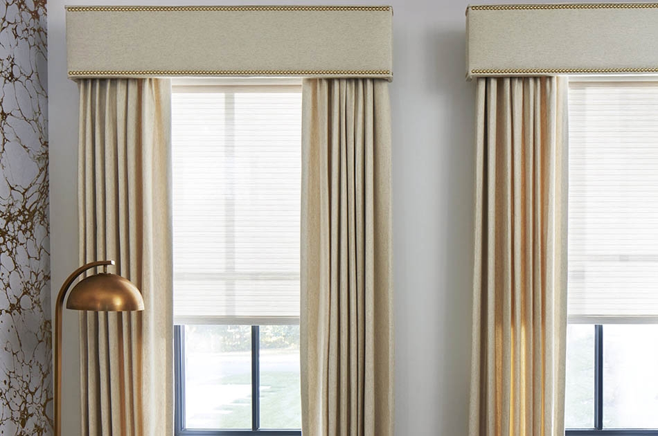 Window Treatment Set: Fabric-Covered Cornice Box with Nailhead Trim