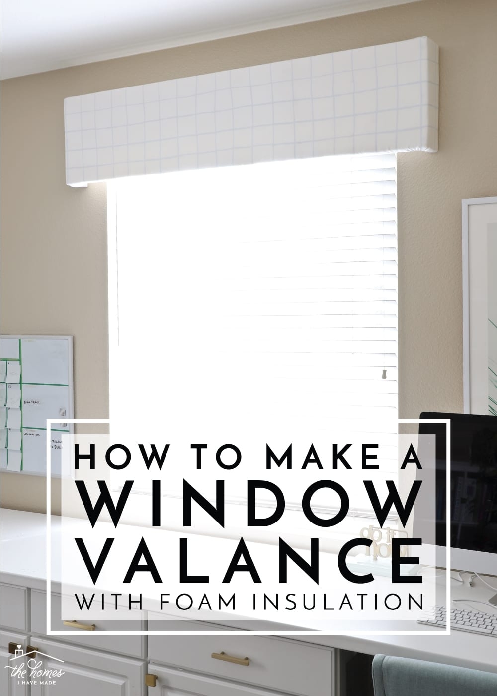 Window Valance: Modern Sky Blue Grid Pattern Foam Insulation DIY