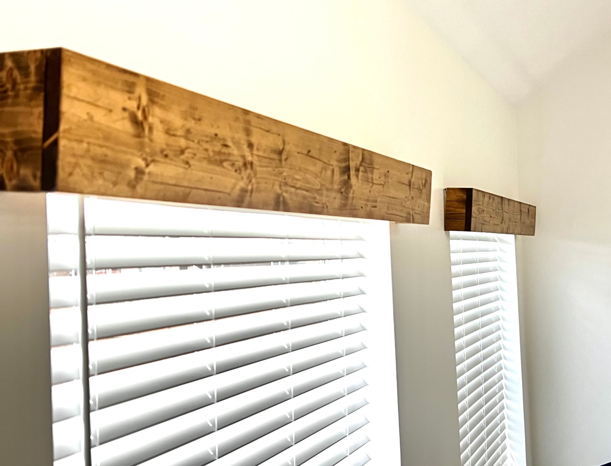 Window Valance: Rustic Stained Wood Pelmet Box with Natural Grain