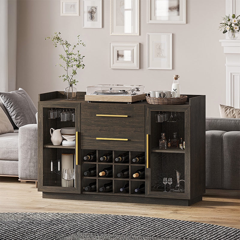 Wine Cabinet with Brushed Gold Hardware and Rack