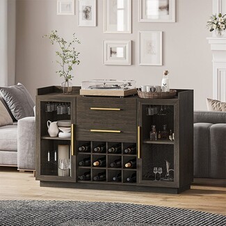 Wine Cabinet with Brushed Gold Hardware and Rack