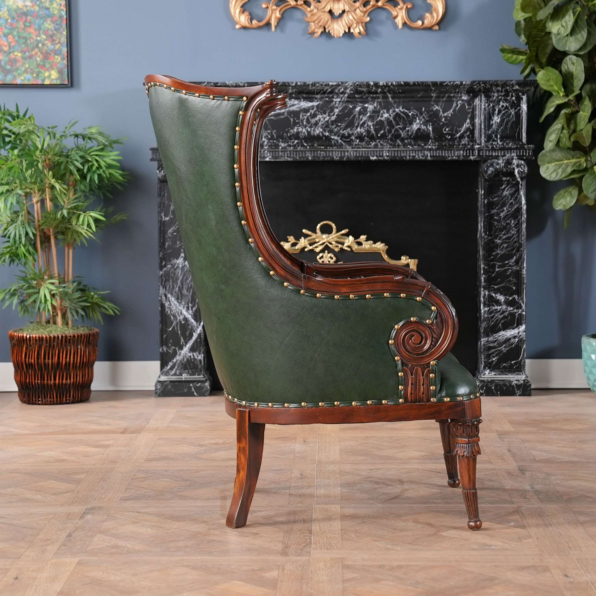 Wingback Chair Reeded Legs Mahogany Fireside Seating