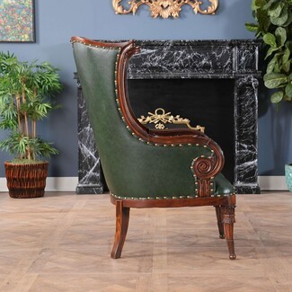 Wingback Chair Reeded Legs Mahogany Fireside Seating