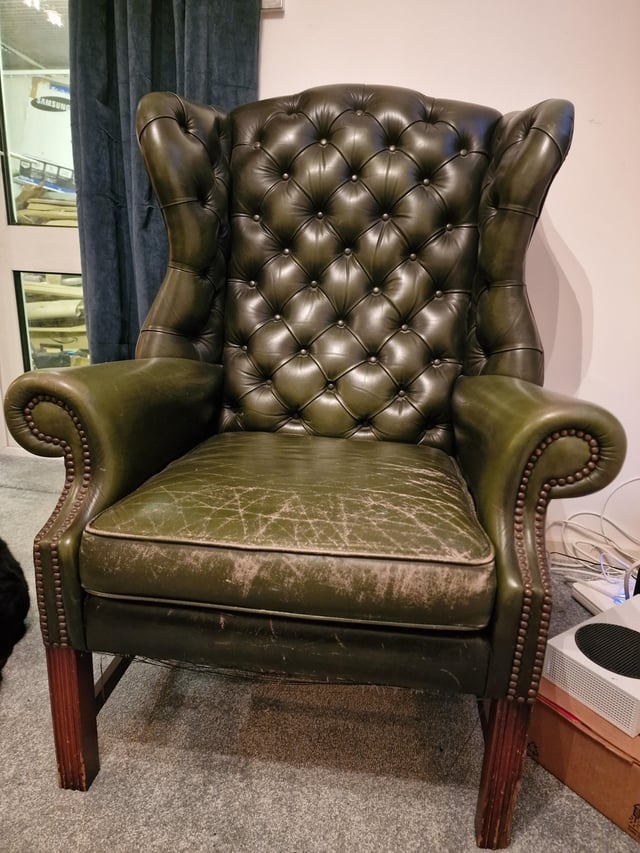 Wingback Chair Weathered Patina Forest Tufting