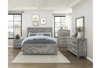 Wood Panel Bed Chevron Headboard Weathered Grey Set