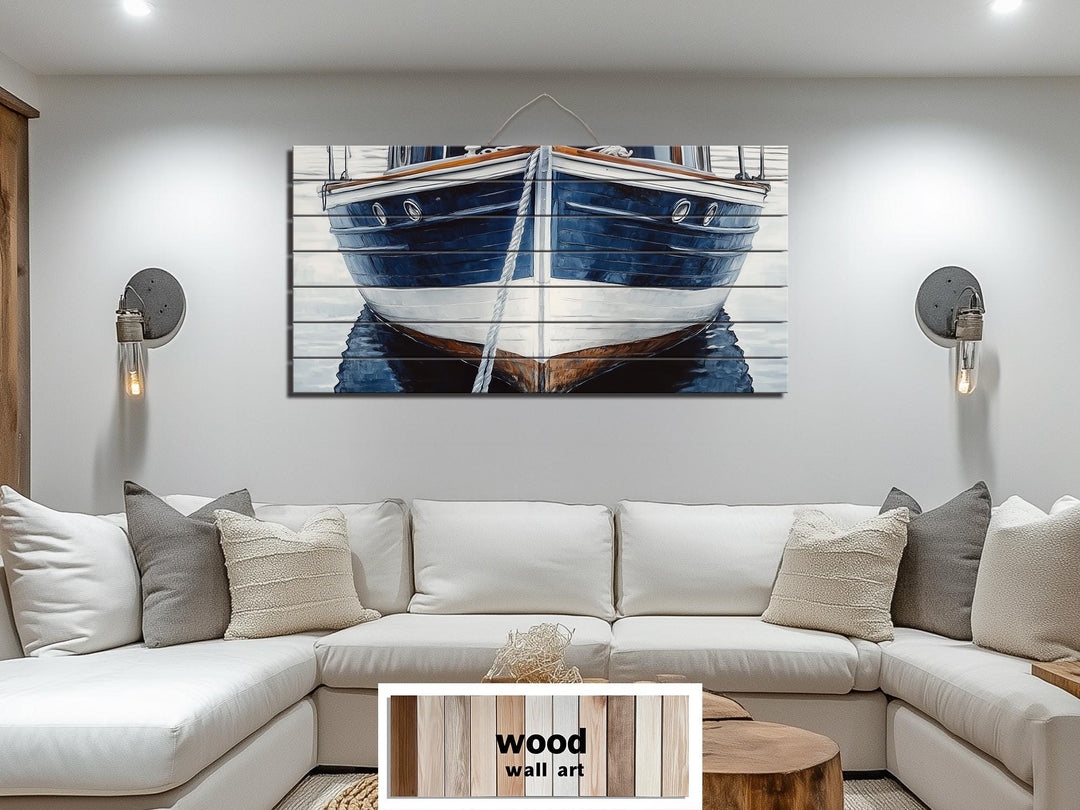 Wood Wall Art: Slatted Wood Construction Boat Painting