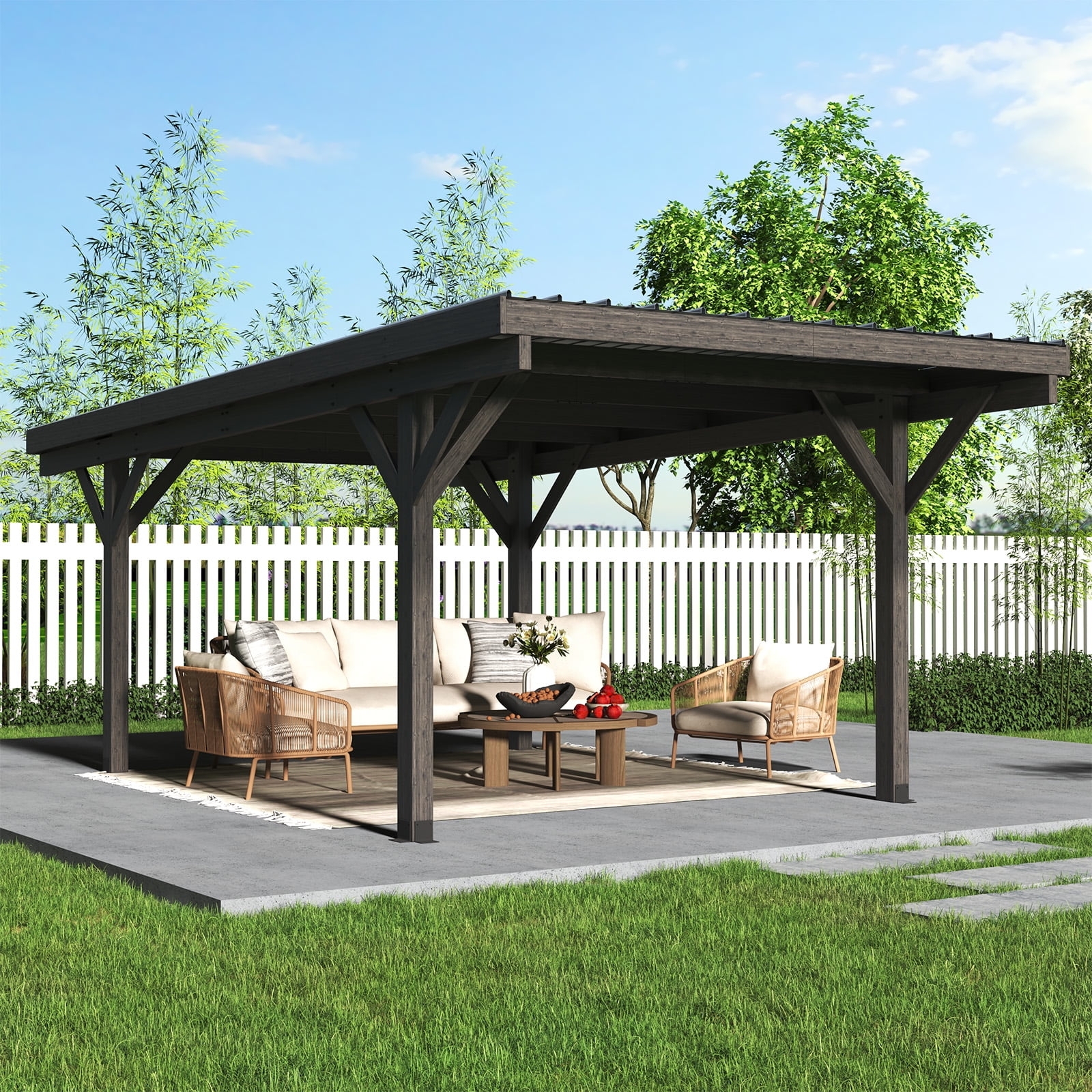 Wooden Carport Lean To Roof with Resort Style Outdoor Pavilion