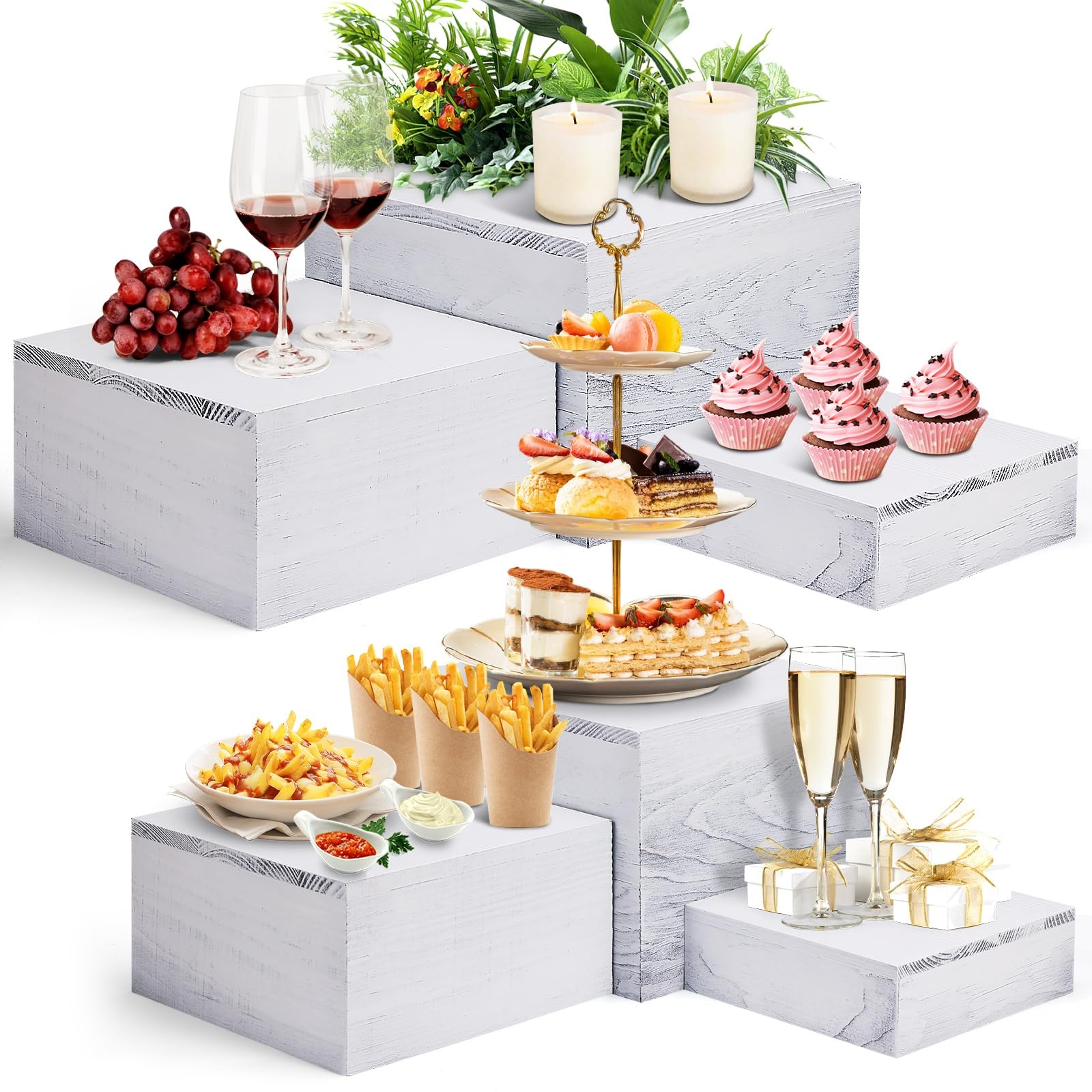 Wooden Risers: Distressed Whitewashed Wooden Buffet Risers