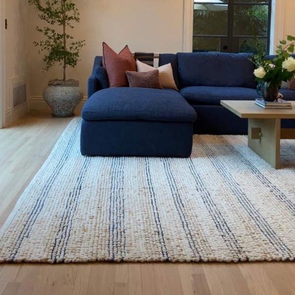 Woolen Rug Nubby Texture Shadow Stripes Cream Beige