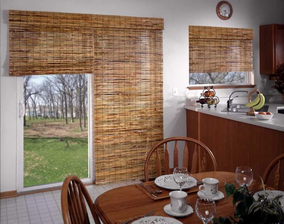 Woven Wood Shades: Natural Materials Sliding Door Treatments