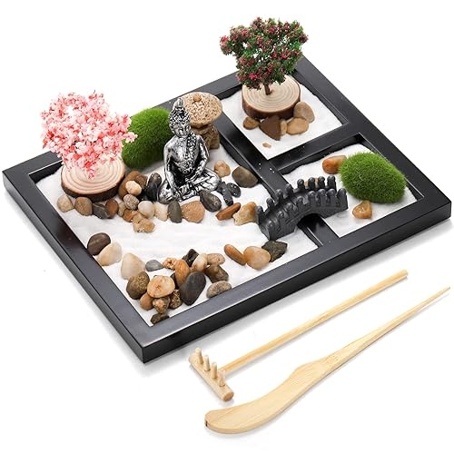 Zen Garden Kit Divided Tray Metallic Buddha Accessory