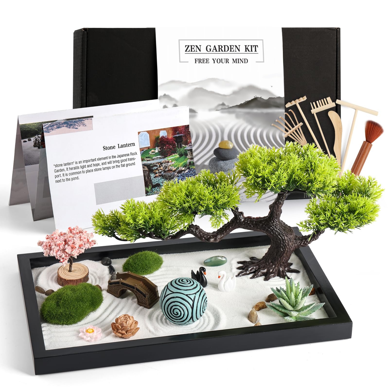 Zen Garden Kit Patterned Sandball And Bamboo Tools